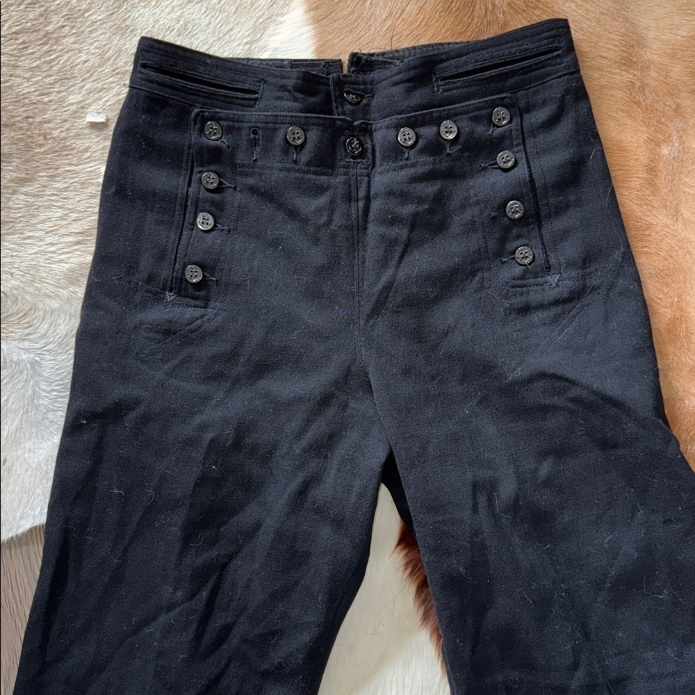 Unique wool front panel buttons Black Wide-Leg Pants sailor style - Picture 9 of 16